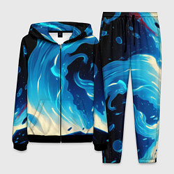 Костюм мужской Бело-синее пламя из абстрактных красок, цвет: 3D-черный