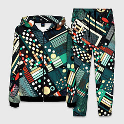 Костюм мужской Тёмно-синий абстракция полосы кружочки, цвет: 3D-черный