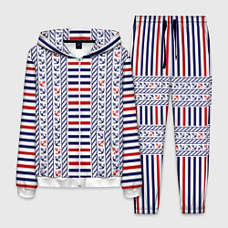 Костюм мужской Полосатый морской орнамент с якорями, цвет: 3D-белый