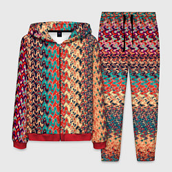 Костюм мужской Красно-синий искажённые полосы узор, цвет: 3D-красный