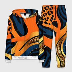 Костюм мужской Леопардовый с синим и оранжевым, цвет: 3D-белый