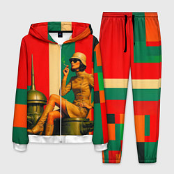 Костюм мужской Милитари девушка на оружейной башне ретрофутуризм, цвет: 3D-белый