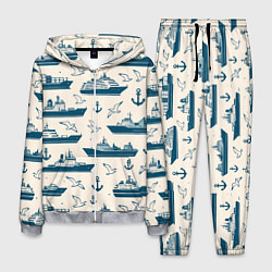 Костюм мужской Морской паттерн из чаек, якорей и кораблей, цвет: 3D-меланж