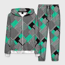 Костюм мужской Черно бирюзовая абстрактная геометрия пэчворк, цвет: 3D-белый