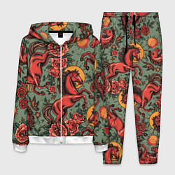 Костюм мужской Красный конь и розы, цвет: 3D-белый