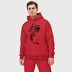 Мужской костюм оверсайз Иероглиф дракон, цвет: красный — фото 2