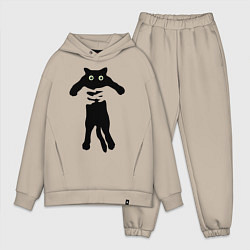 Мужской костюм оверсайз Черный кот в руках