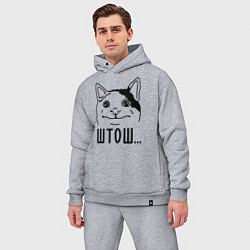 Мужской костюм оверсайз Штош Вежливый котик мем, цвет: меланж — фото 2