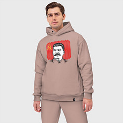 Мужской костюм оверсайз Сталин и флаг СССР цвета пыльно-розовый — фото 2