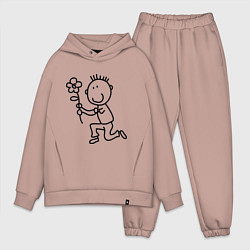 Мужской костюм оверсайз Человечки с цветком парная муж, цвет: пыльно-розовый