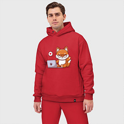 Мужской костюм оверсайз Cute fox and laptop, цвет: красный — фото 2