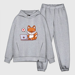 Мужской костюм оверсайз Cute fox and laptop, цвет: меланж