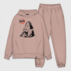 Мужской костюм оверсайз Танджиро Зеницу Иноске Незуко, цвет: пыльно-розовый