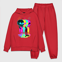 Мужской костюм оверсайз 4 ЧЕРЕПА SKULLS NEON, цвет: красный