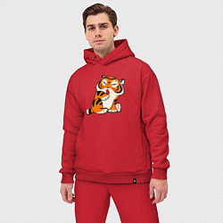 Мужской костюм оверсайз Забавный тигр показывает язык, цвет: красный — фото 2