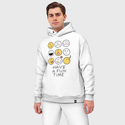 Мужской костюм оверсайз Have a fun time - emoji, цвет: белый — фото 2