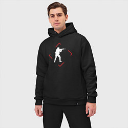 Мужской костюм оверсайз Символ Counter Strike в красном ромбе, цвет: черный — фото 2