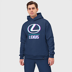Мужской костюм оверсайз Значок Lexus в стиле glitch, цвет: тёмно-синий — фото 2