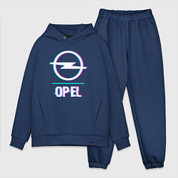 Мужской костюм оверсайз Значок Opel в стиле glitch, цвет: тёмно-синий
