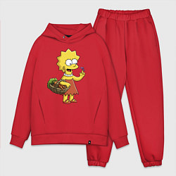 Мужской костюм оверсайз Lisa Simpson с гусеницей на даче, цвет: красный
