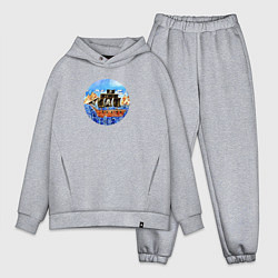 Мужской костюм оверсайз Рисунок пиратского корабля в бухте, цвет: меланж