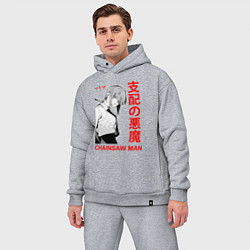 Мужской костюм оверсайз Макима - Иероглифы - Бензопила, цвет: меланж — фото 2