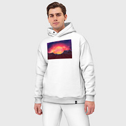 Мужской костюм оверсайз 3D неоновые горы на закате, цвет: белый — фото 2