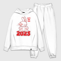 Мужской костюм оверсайз Happy New Year, 2023, кролик сидит на цифрах, цвет: белый