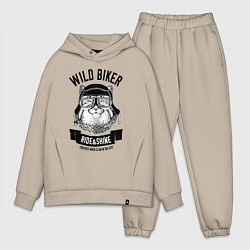 Мужской костюм оверсайз Дикий байкер манул, цвет: миндальный