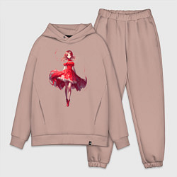 Мужской костюм оверсайз Аниме девушка в красном платье