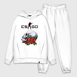 Мужской костюм оверсайз Контра и череп с розами, цвет: белый