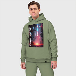 Мужской костюм оверсайз Футуристический город, цвет: авокадо — фото 2