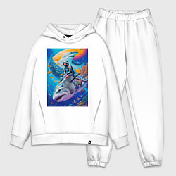 Мужской костюм оверсайз Cyber shark - ocean and space - art, цвет: белый