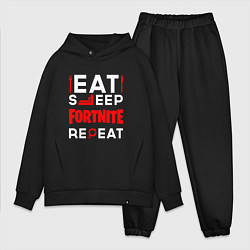 Мужской костюм оверсайз Надпись eat sleep Fortnite repeat, цвет: черный