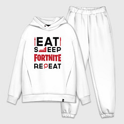 Мужской костюм оверсайз Надпись: eat sleep Fortnite repeat, цвет: белый