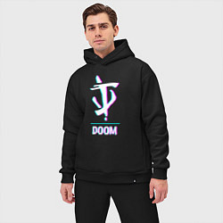 Мужской костюм оверсайз Doom в стиле glitch и баги графики, цвет: черный — фото 2
