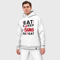 Мужской костюм оверсайз Надпись: eat sleep The Sims repeat, цвет: белый — фото 2