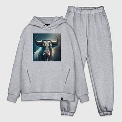 Мужской костюм оверсайз Бык в стиле футуризм - нейросеть, цвет: меланж