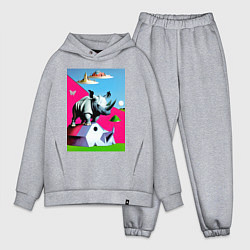 Мужской костюм оверсайз Прикольный носорог - поп-арт