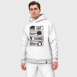 Мужской костюм оверсайз Eat sleep fishing repeat, цвет: белый — фото 2