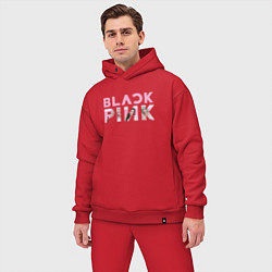 Мужской костюм оверсайз Blackpink logo Jisoo Lisa Jennie Rose, цвет: красный — фото 2