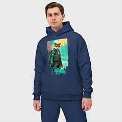 Мужской костюм оверсайз Лис-геолог - нейросеть, цвет: тёмно-синий — фото 2