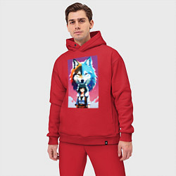 Мужской костюм оверсайз Cute girl and wolf - anime - neural network, цвет: красный — фото 2