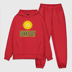 Мужской костюм оверсайз Солнечный день - надпись и веселое солнышко, цвет: красный