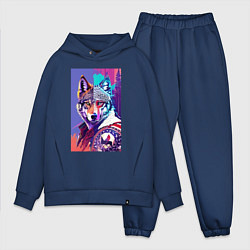 Мужской костюм оверсайз Стилизованный волк - поп-арт, цвет: тёмно-синий