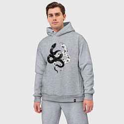 Мужской костюм оверсайз Змеи инь и янь - черное белое, цвет: меланж — фото 2