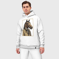 Мужской костюм оверсайз Конь в бежевом пальто, цвет: белый — фото 2