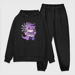 Мужской костюм оверсайз Фиолетовый дракон в свитере, цвет: черный