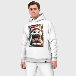 Мужской костюм оверсайз Котик в новогоднем свитере, цвет: белый — фото 2