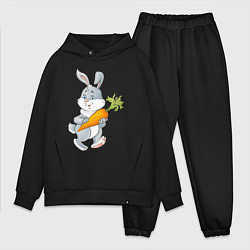 Мужской костюм оверсайз Мультяшный заяц с морковкой, цвет: черный